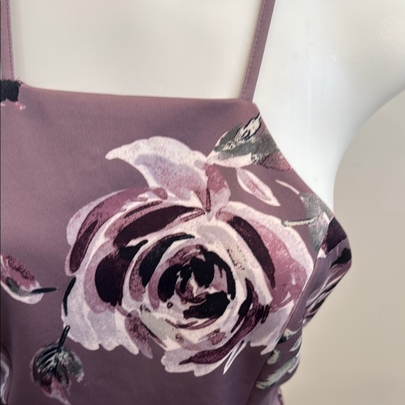 Trac Large Purple Floral Rose Halter Mini Dress - Picture 3 of 9